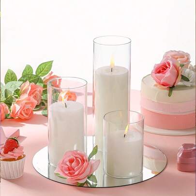 浪漫餐桌摆饰，圆柱形高硼硅玻璃花瓶，飓风玻璃烛台，透明美观，客厅插花装饰摆件，家用桌面鲜花水培容器