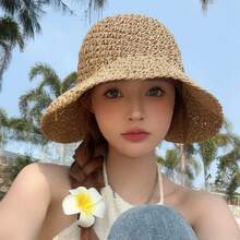 1pc Women's Fashionable Foldable Bohemian Sun Hat, Suitable For Beach Vacation Wear - A - View 4