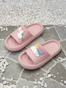 Chinelos de Unicórnio Cartoon para Meninas e Meninos, Confortáveis e Fofos Slides Arco-íris para Praia, Chuveiro, Piscina, Uso Interno e Externo - Rosa chiclete - Visão 5