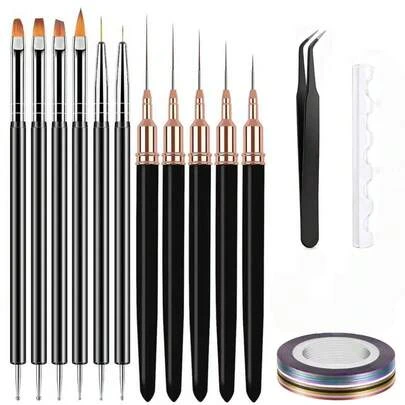 Bộ 23 cọ vẽ móng, băng dán kẻ viền móng, bút vẽ móng nghệ thuật, dụng cụ chấm và cọ kẻ đường viền cho sơn gel, cọ vẽ chi tiết nhỏ.
