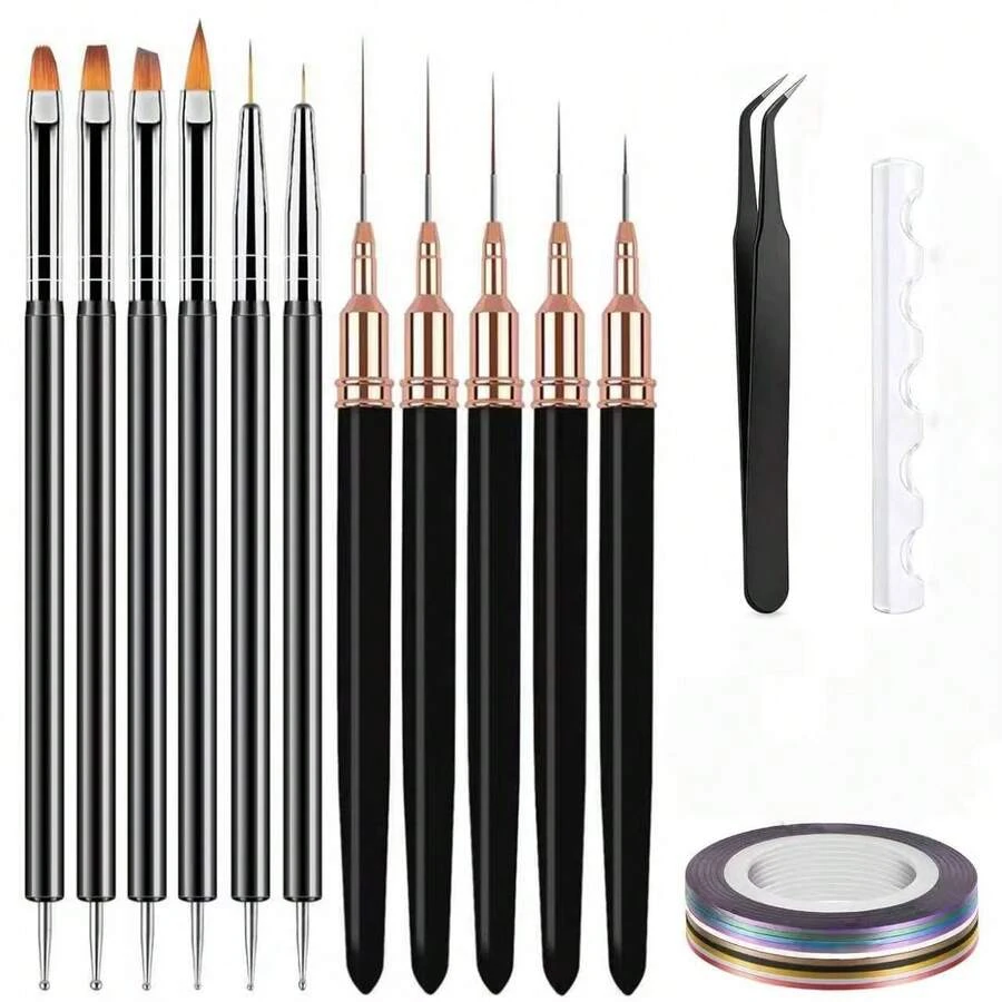 Bộ 23 cọ vẽ móng, băng dán kẻ viền móng, bút vẽ móng nghệ thuật, dụng cụ chấm và cọ kẻ đường viền cho sơn gel, cọ vẽ chi tiết nhỏ. - Nhiều màu - Xem 1
