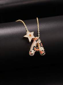 奢华 14k 镀金情侣吊坠项链，饰有 26 个豹纹英文字母，适合日常佩戴，情人节/母亲节/礼物。 - 彩色 - 查看 1