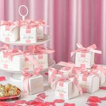20个婚礼回礼盒，尺寸2.5 x 2.5 x 2.5英寸，迷你小礼盒，可装糖果，带丝带，婚礼纪念品，感谢宾客，新娘送礼会回礼（金色） - 禮品盒 - 查看 8