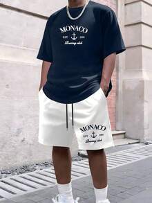 2pcs Plus Size Men's English 3D Digital Print Short Sleeve T-Shirt And Shorts Set, Summer Casual Daily Wear, Polyester Material - Multicolor - View 14