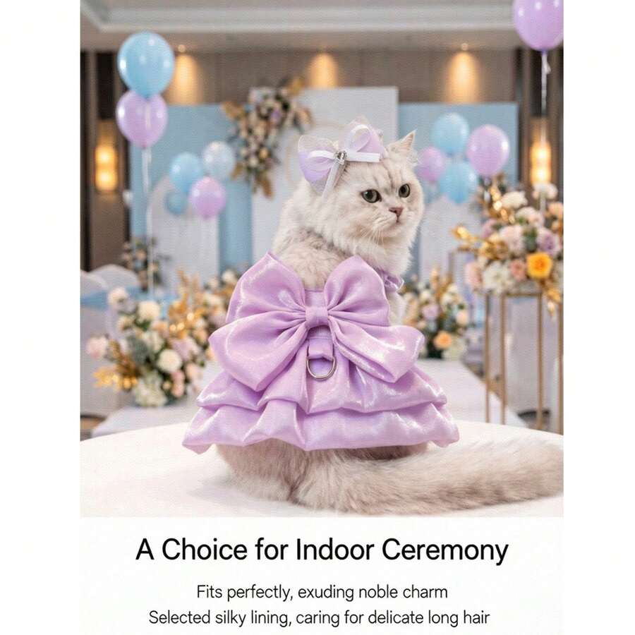 Bộ váy áo sang trọng màu tím nhạt bằng satin dành cho thú cưng - Váy tutu ren nhiều lớp với kẹp tóc hình trái tim đính đá, phù hợp cho mèo và chó, váy công chúa dự tiệc sinh nhật, tiệc chiêu đãi. - Màu tím  Violet - Xem 1