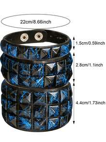 Set de 3 piezas de pulseras de remaches de colores punk rock, unisex, estilo retro Y2K, pulsera de cuero sintético, accesorios de rock - Estilo 1 - Ver 1