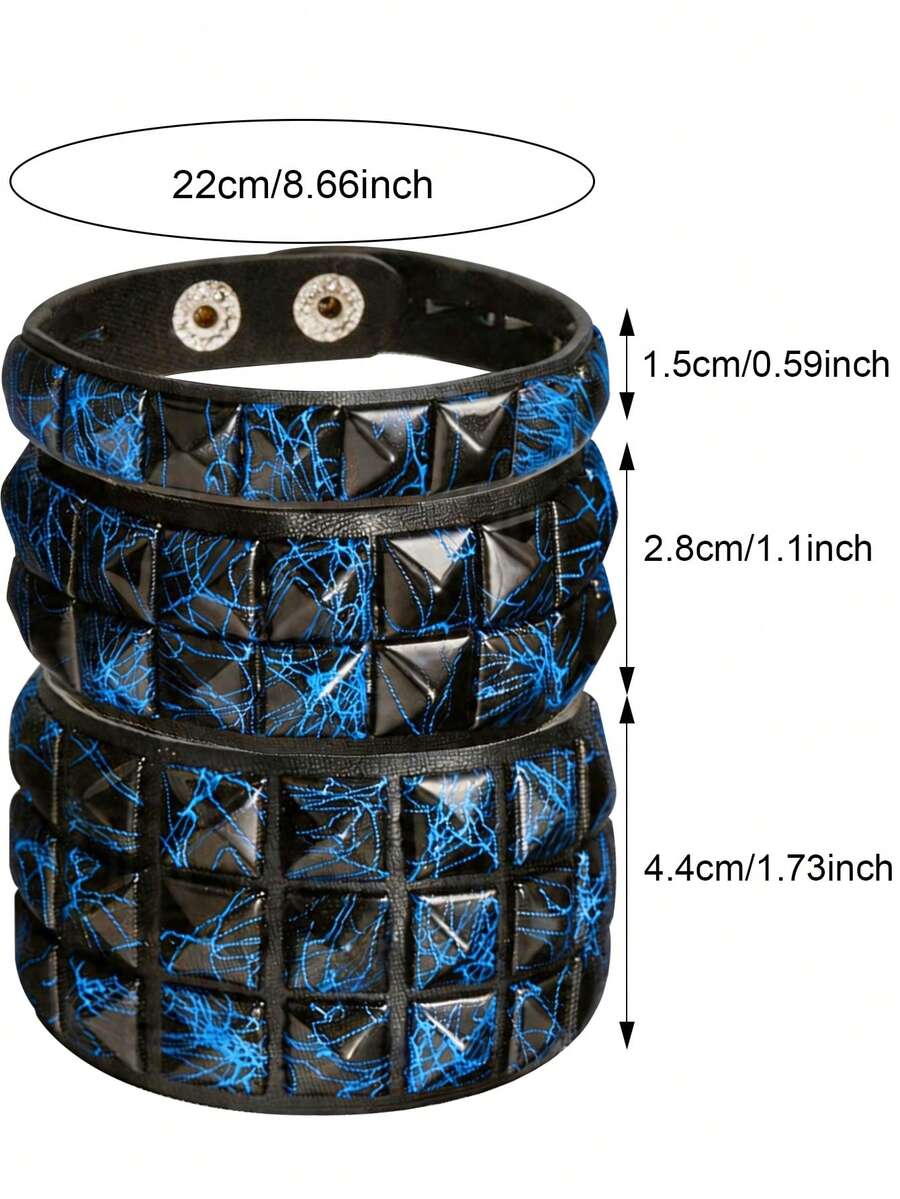 Set de 3 piezas de pulseras de remaches de colores punk rock, unisex, estilo retro Y2K, pulsera de cuero sintético, accesorios de rock - Estilo 1 - Ver 1
