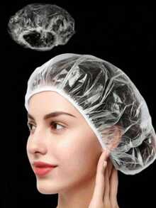 100pcs/50pcs/10pcs Disposable Shower Cap, Waterproof Elastic Shower Cap, Thickened Large High Elastic Shower Cap, Suitable For Bathing & Hair Care, Convenient To Carry, Waterproof Elastic Shower Cap, Suitable For Hair Dyeing And Beauty Salon, Suitable For Bathing & Hair Care, Thickened Large Super Elastic Shower Cap, Easy To Carry,Holiday,Festival - Transparent - View 4