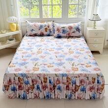 1 buah Rok Kasur Anti Selip Bermotif + 2 buah Sarung Bantal (Tanpa Isi), Penutup Kasur Anti Selip dengan Rumbai, Pelindung Kasur Anti Debu Sepanjang Musim, Perlengkapan Tempat Tidur Kamar Tidur Bermotif Sederhana, Celemek Kasur Membungkus Penuh, Penutup Debu Kamar Tidur, Cocok untuk Semua Musim - Hua Yan Yue Se - View 2