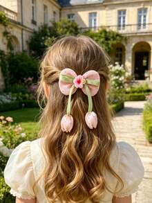 6pcs Colorful Fabric Flower & Bow Hair Clips, Suitable For Daily Wear, Spring/Summer - Multicolor - View 6