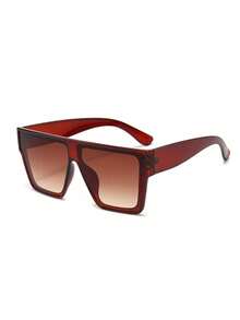 1 Pair Women's Square Oversized Brown Premium Fashion Sunglasses, Suitable For Electronic Music Festival, Travel, Vacation, Sports Style, Driving, Holiday Outfit, Beach, Summer Accessory, Family Outing, Outdoor Activity, Street Style Look, Fishing - Brown - View 2