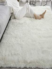 1pc Soft & Fluffy White Carpet, Suitable For Living Room, Bedroom, Study, Closet, Studio, Decorative Rug, Washable - Solid Color - View 3