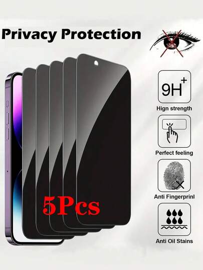5pcs Privacy Screen Protector, Compatible With IPhone 17/16/15 Pro Max/14 Plus, Made Of Tempered Glass, Compatible With IPhone 13/11 Pro/X/XS Max/12 Mini/XR/6/7/8 Plus/SE2/SE3, Anti-Peeping