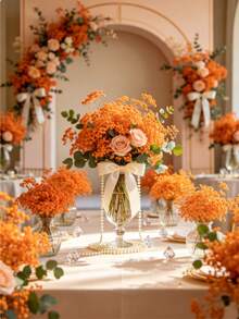 48 piezas de flores artificiales mini realistas con respiración (aproximadamente 10 cm), flores falsas de Gypsophila naranja, tono naranja elegante adecuado para: fiestas, decoración del hogar, centros de mesa para comedor, bodas y compromisos, graduaciones, envoltura de regalos DIY, tarjetas, suministros de artesanía de resina, decoraciones del Día de la Madre y Navidad, acentos florales interiores/exteriores, boutonnières, relleno de jarrones - Aliento de bebé - Ver 4