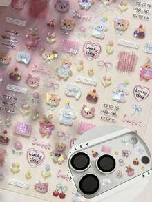 1 Piece Of DIY Decorative Sticker For Ins Style Phone, Featuring Elements Such As Cute Puppies, Bears, Bows, Flowers, Fruits, Etc. It Can Be Used For DIY Phone Cases, Keychains, Scrapbooks, Water Cups, Tablet Decorations, Etc., Easily Creating Exclusive Girl's Items To Decorate The Phone. It Is Applicable To All Types Of Phones. - Multicolor - View 3