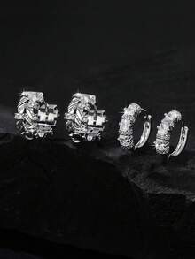 1 Pair Vintage Dark Vibe Fully Woven Earrings, Asymmetrical Stepped Inlay, Unique Embossed Texture Square Hoop Earrings, Suitable For Festivals, Parties, Travel And Daily Wear - Multicolor - View 2