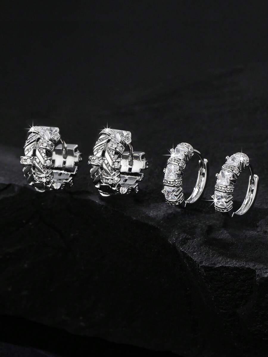 1 Pair Vintage Dark Vibe Fully Woven Earrings, Asymmetrical Stepped Inlay, Unique Embossed Texture Square Hoop Earrings, Suitable For Festivals, Parties, Travel And Daily Wear