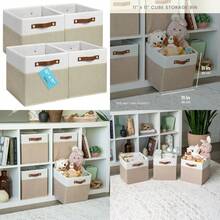 OrganiHaus Cajas de Tela 28x28 cm Set de 4 Plegables para Juguetes Ropa y Kallax - Beige/Blanco - Beige / Blanco roto - Ver 1
