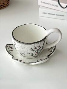 1pc Hand-Painted Floral Coffee Cup & Saucer Ceramic Tableware Set, Rustic Style For Latte, Water, Milk, Oatmeal, Tea, Juice, Breakfast, Coffee, Beverages, Suitable For Cafe, Home, Restaurant, Party, Office, Father's Day, Mother's Day, Friend, Boyfriend/Girlfriend, Family, Teacher, Coworker Gifts, Halloween, Christmas - Multicolor - View 6