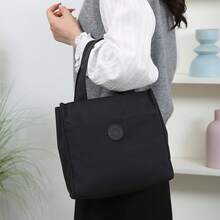 DLIU New Solid Color Nylon Handbag, Elegant Tote Bag, Zipper Half-Closed Fashion Bag, Suitable For School, Work, Shopping, Camping, Daily Use Lunch Bag Lunch Box Lunch Container Portable Travel Essentials - Black - View 10