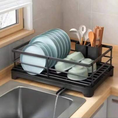 1pc, Multifunctional Plastic Tray With Drainage Function, Compatible With Bowl Racks, Moisture-Proof And Easy To Clean, Kitchen Sink Tray, Dish Rack With Water Collection Tray, Multifunctional Drainage Rack, Including Sink Drain Outlet, Suitable For Home Kitchen And Bathroom Compatible With Dishwashing Rack Drying Board, Anti Clogging Solution, Easy To Clean, Shelf Style Countertop Dish Drying Storage