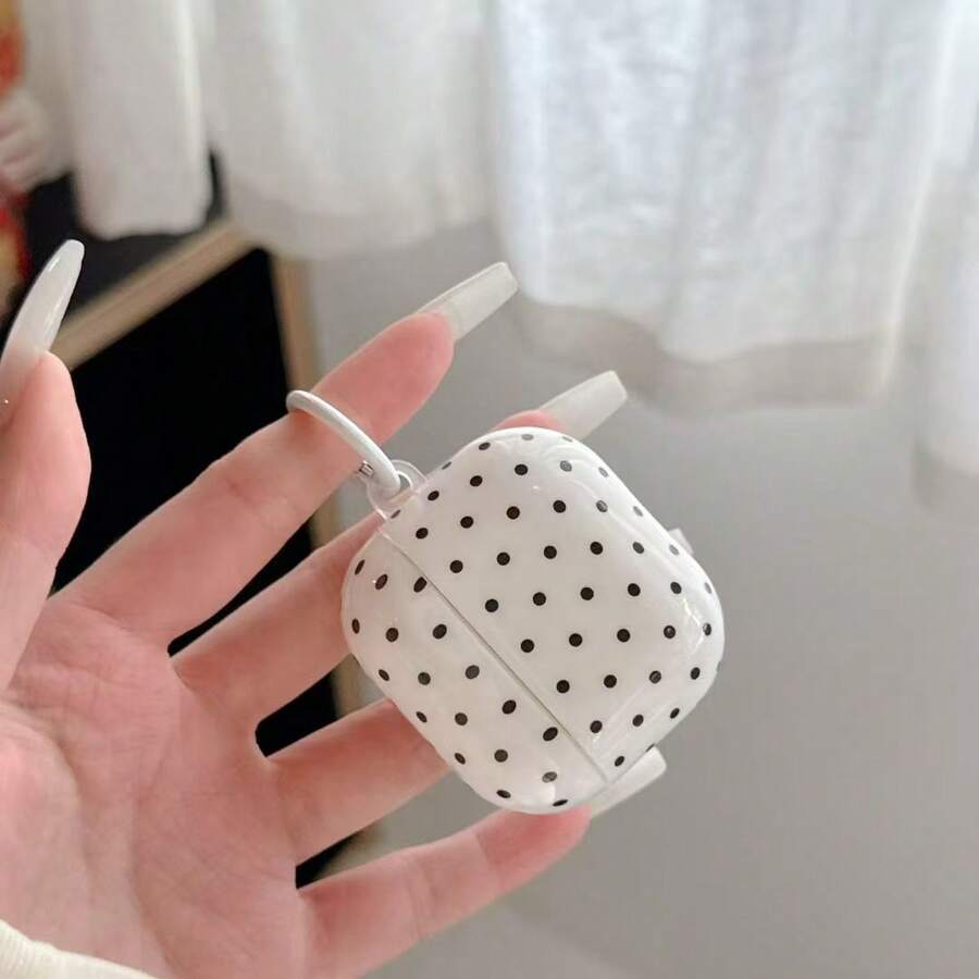Bộ ốp tai nghe thiết kế tối giản chấm bi hồng kèm móc treo, tương thích với Apple Pro2/ Pro/ 4/ 3/ 2 - trắng - Xem 1