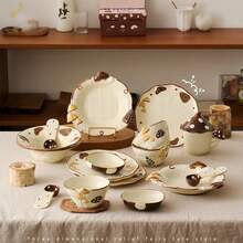 Japanese Style Mushroom Tableware Set, Handmade Asymmetrical 3D Embossed Hand-Painted Plates, Dishwasher And Microwave , Multi-Purpose For Pasta, Salad, Dessert, Soup, Dipping Sauce, Home, Party, Banquet, Wedding, Birthday, Couple, Graduation, Back To School Gift - Multicolor - View 1