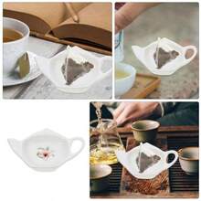 ABOOFAN - Soporte para bolsa de té usada bolsa de té en forma de tetera posavasos de cerámica platillos para reposar cucharas platos de condimento tazón de té estante de almacenamiento para - Blanco - Ver 5