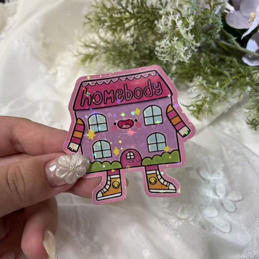 Homebody 乙烯基貼紙 柔和粉色 水壺貼紙 趣味貼紙 可愛貼紙 筆電貼紙 貼紙 適用於筆電、剪貼簿用品、剪貼簿、學校用品 - 光膜 - 查看 1