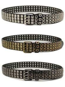 Cinto feminino estilo cowboy retrô com ilhós, três fileiras de detalhes vazados, estilo punk casual com tachas, ideal para mulheres com curvas. - Cinto de ilhós quadrado de três fileiras - Ver 1