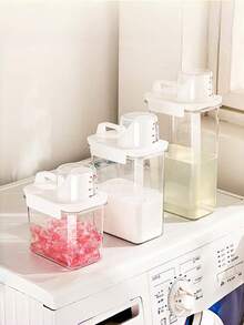 1pc/2pcs Transparent Airtight Laundry Detergent Storage Box With Measuring Cup, Moisture-Proof Storage Jar For Laundry Pods, Grains, Multipurpose Storage Bottle, Dispensing Bottle And Storage Jar Suitable For Kitchen And Bathroom Organization - Clear - View 3