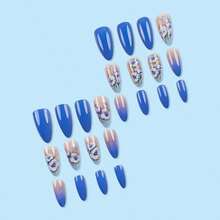 Press On Nails Almond Shaped Glossy Full Cover Acrylic French Medium False Nails With Designs Artificial Fake Nails With Charms Glue Ons Almond Fingernails For Women Girls(DY1798) - 藍百合 - 查看 4