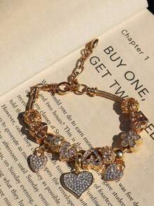 Heart & Flower Charm Bracelet Classic Heart Bracelet Heart Tree Of Life Bracelet Fashionable Golden Heart Bracelet Women - 金子 - 查看 5