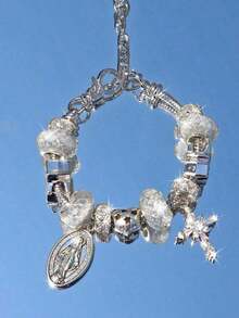 1pc Sparkling Zirconia Charm Bracelet, Religious Charm Bracelet With Virgin Mary Pendant, Adjustable Bracelet - 銀 - 查看 11