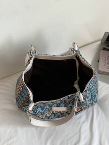 Dedoo Bohemian Style Large Tote Bag, Retro Printed Pattern With Exotic Vibe, Metal Chain Matching Adjustable Strap, Ideal For Daily Commute Short Trips - Blue - View 9