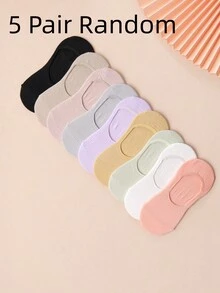 1/5 Pairs Random Color No Show Socks For Women, Heart-Shaped, Pink, Black, White, Refreshing, Fashionable, Minimalist, Personalized, Soft, Comfortable, Moisture-Wicking, Suitable For Party And Gathering - Multicolor - View 7