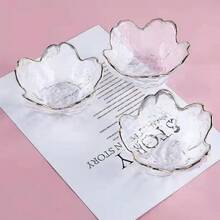 Cuencos de inmersión en forma de flor 6 mini cuencos de vidrio cuencos de vidrio pequeños soporte para bolsa de té cuencos para sumergir plato de salsa de soja juego de 6 - Transparencia - Ver 4