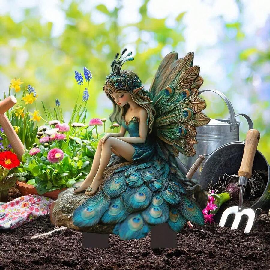 亚克力孔雀仙女花园室内/室外装饰防水耐用地插式悬挂饰品,适用于各种节日装饰、户外花园装饰、庭院、草坪和园艺/户外装饰/花园插杆 - A - 查看 1