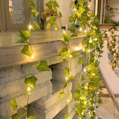 33/17ft Solar Powered Ivy Vine Lights, 100/50 LED Outdoor String Lights, Hanging Vine Lights, 8 Modes, Perfect For Outdoor Garden Decor Greenery, Artificial Plant Leaf Wreath Lights, Suitable For Balcony, Patio, Wedding Venue, Yard, Fence, Wall, Apartment