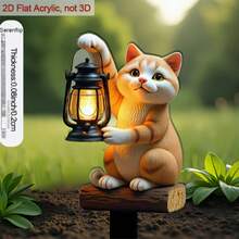 猫咪灯笼花园插牌，可爱宠物纪念牌，户外草坪装饰 - E - 查看 6
