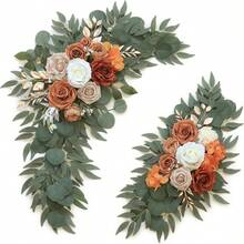 2 piezas Ramo de simulación de alta gama para decoración de mesa de boda, escalera y bienvenida, hecho a mano con flores artificiales, adecuado para letreros de bienvenida y decoración de boda - Naranja - Ver 2