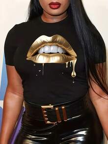 Women's Plus Size T-Shirt With Print - Black - View 1