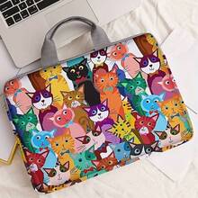 1pc Colorful Cartoon Cat Print Laptop Sleeve, Made Of Polyester Fabric, Fits 14-Inch Laptop, Zipper Closure Laptop Bag - A - View 1