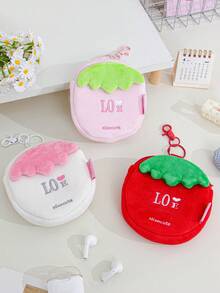 Bolsa de peluche con forma de fresa linda, monedero con cremallera portátil con llavero, mini bolsa de cosméticos de viaje - Multicolor - Ver 5