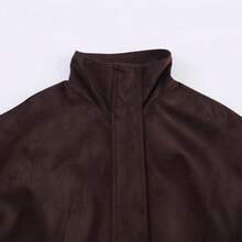 Women's Autumn Textured Suede Aviator Jacket - Coffee Brown - View 3