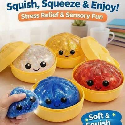 1pc Shiny Steamed Bun Squishy Toy, With Steam Box Design, Cute Style, Slow Rising, Soft Squeeze, Stress Relief Toy