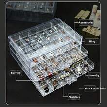 YUFONG - Organizador de 3 cajones de acrílico para joyas, soporte de exhibición de joyería transparente con 72 compartimentos pequeños, regalo para mujeres y niñas (transparente) - Negro - Ver 3