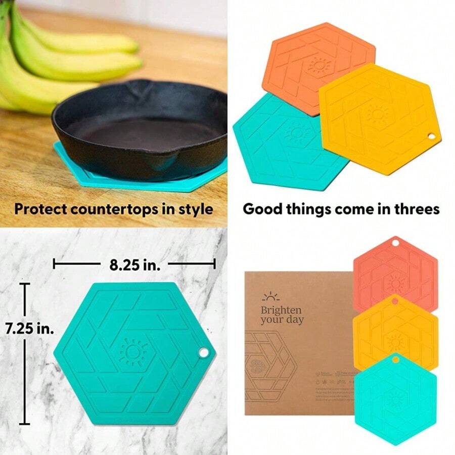 Trivet Mat Set of 3 Silicone Pot Holder Hot Pads Potholders for Pots and Pans Variety Mix - Mezcla variada - Ver 1