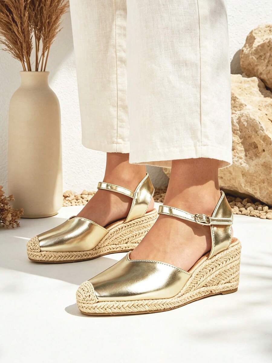 Women's High Wedge Espadrille Sandals, Espadrille Platform Sandals For Summer, High Wedge Sandals, Classic Espadrilles, Women's Sandals - 金色 - 查看 1