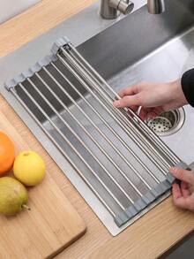 Rejilla plegable y ahorradora de espacio para secar platos sobre el fregadero, de acero inoxidable resistente al calor, de estilo minimalista moderno en color gris rectangular antideslizante, adecuada para preparación en la cocina, artículos esenciales para apartamentos, limpieza de primavera, herramientas del hogar - Multicolor - Ver 9
